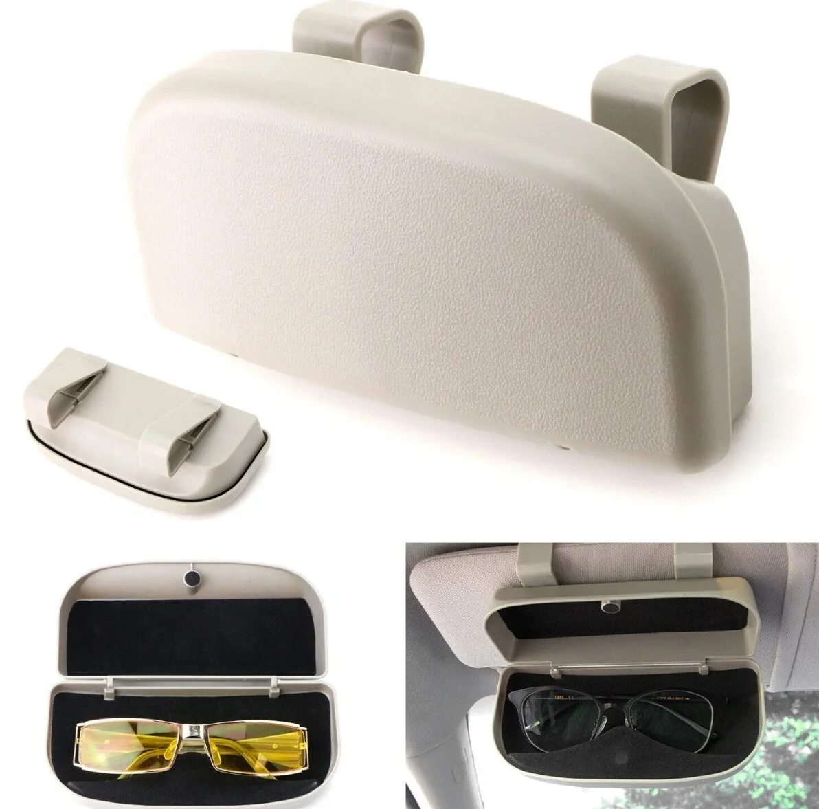 Grey Universal Fit Car Sun Visor Snap-On Clip Mount Eye Glasses Case Holder Box