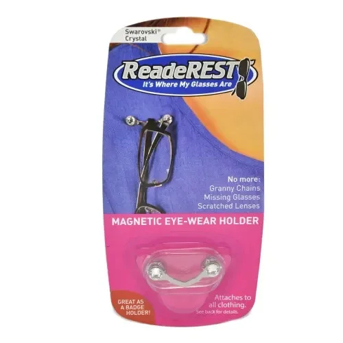 Readerest Magnetic Eye Wear Holder Silver Swarovski Crystals Made in USA