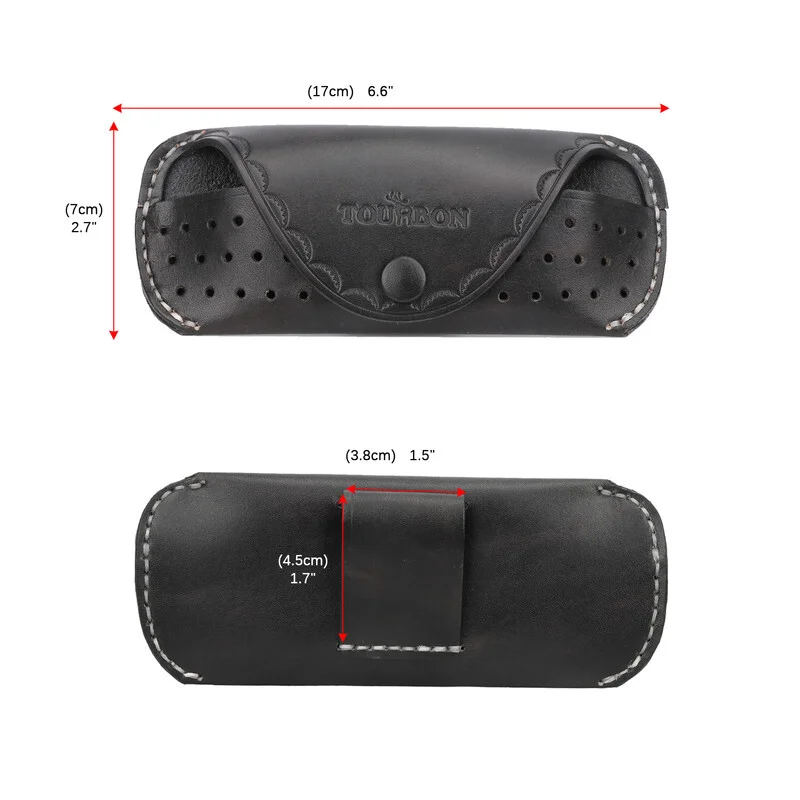 TOURBON Leather Eyeglasses Storage Case Eyewear Holder Belt Carry Pouch Portable